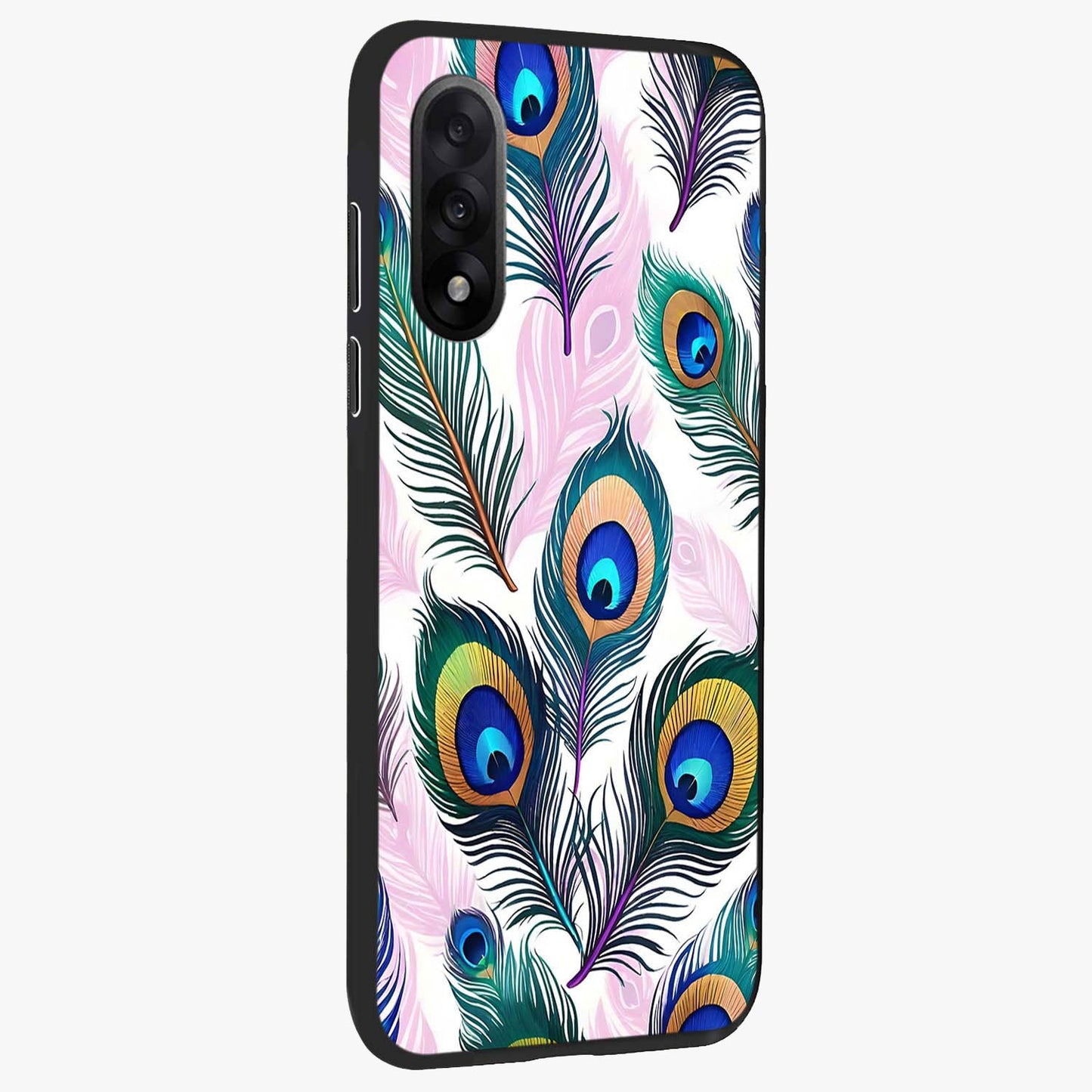 Royal Peacock Feathers Glass Case for 1+Nord 5 side perspective highlighting intricate plume textures and sleek premium build