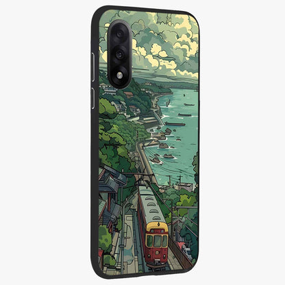 Seaside Train Ride Glass Case for 1+Nord 5 side perspective highlighting detailed scenery textures and premium edges