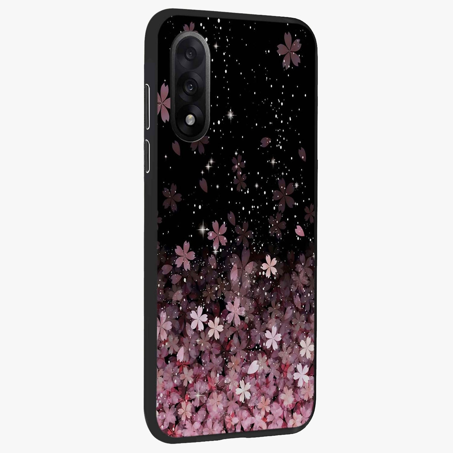 Small Starry Flowers Glass Case for 1+Nord 5 side perspective highlighting delicate bloom textures and premium edges