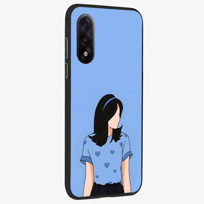 Soft Hearts Girl Glass Case for 1+Nord 5 side perspective highlighting delicate illustration textures and smooth build