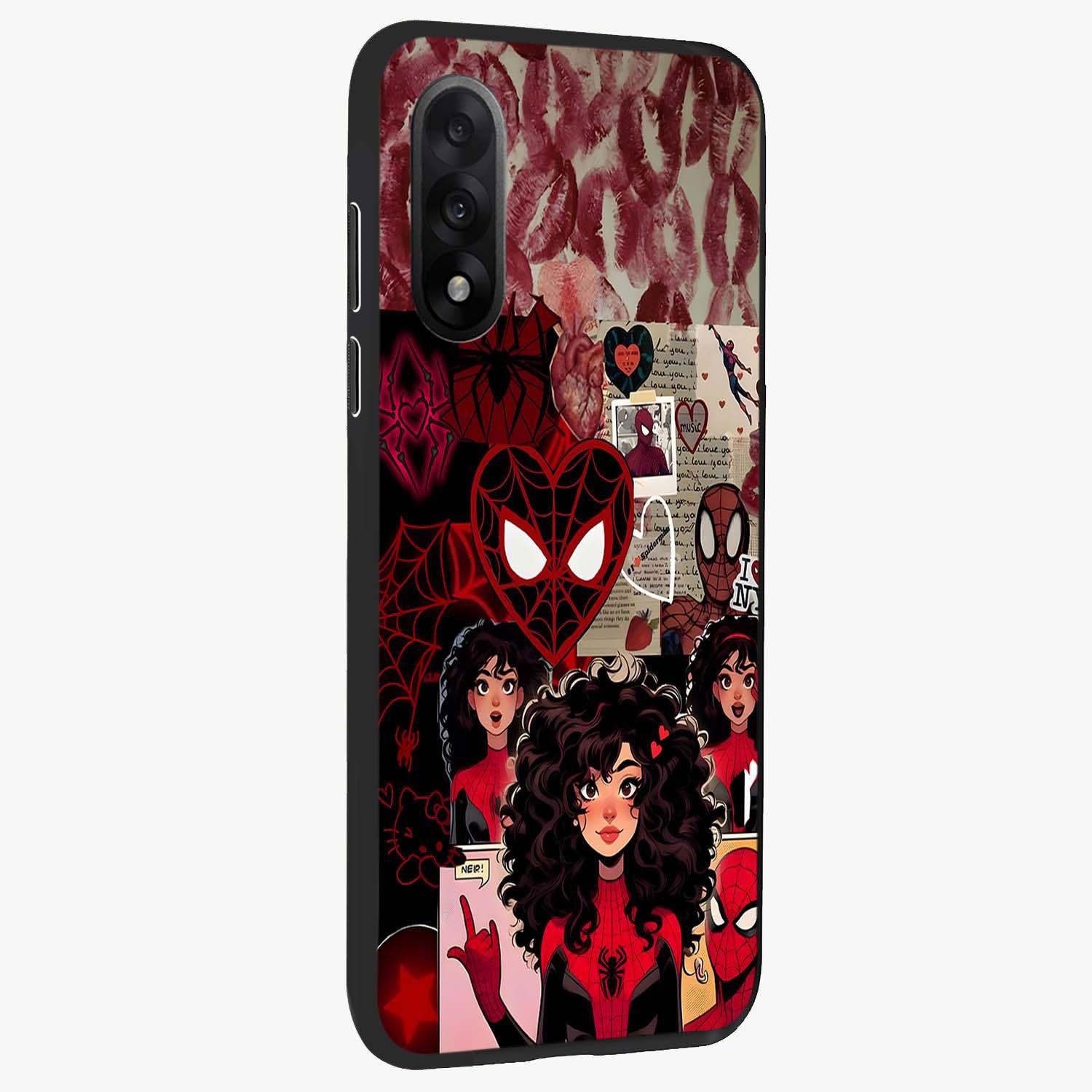 Spider Love Story Glass Case for 1+Nord 5 side perspective highlighting dynamic character textures and premium edges