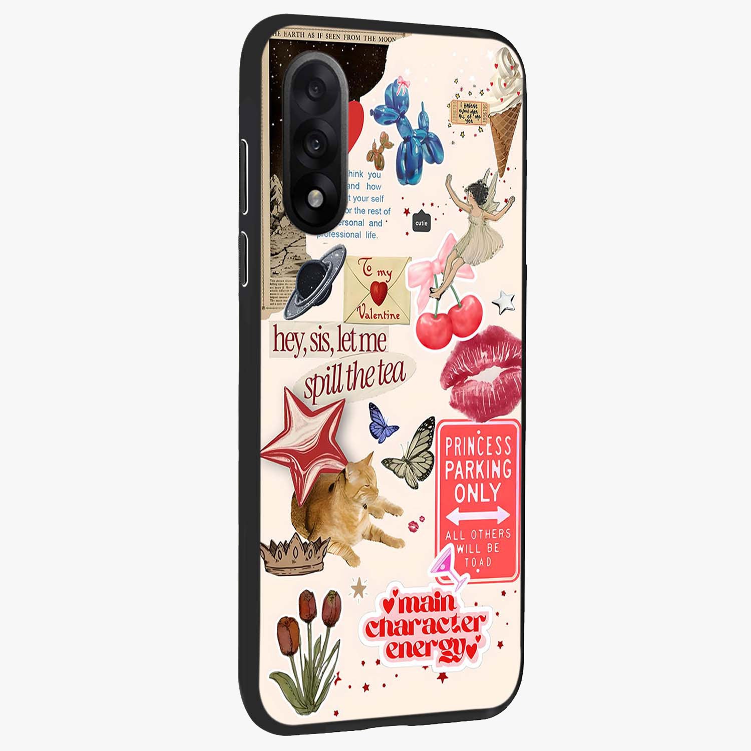 Spill the Tea Retro Collage Glass Case for 1+Nord 5 side perspective highlighting layered textures and sleek build