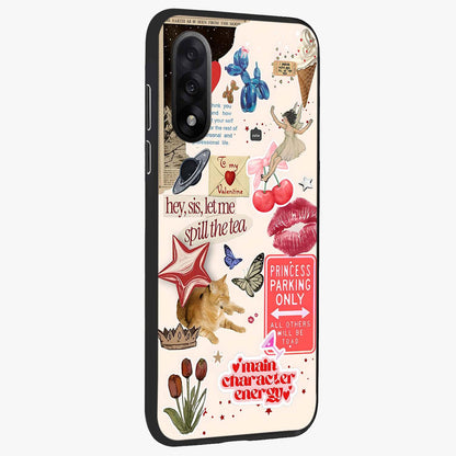 Spill the Tea Retro Collage Glass Case for 1+Nord 5 side perspective highlighting layered textures and sleek build