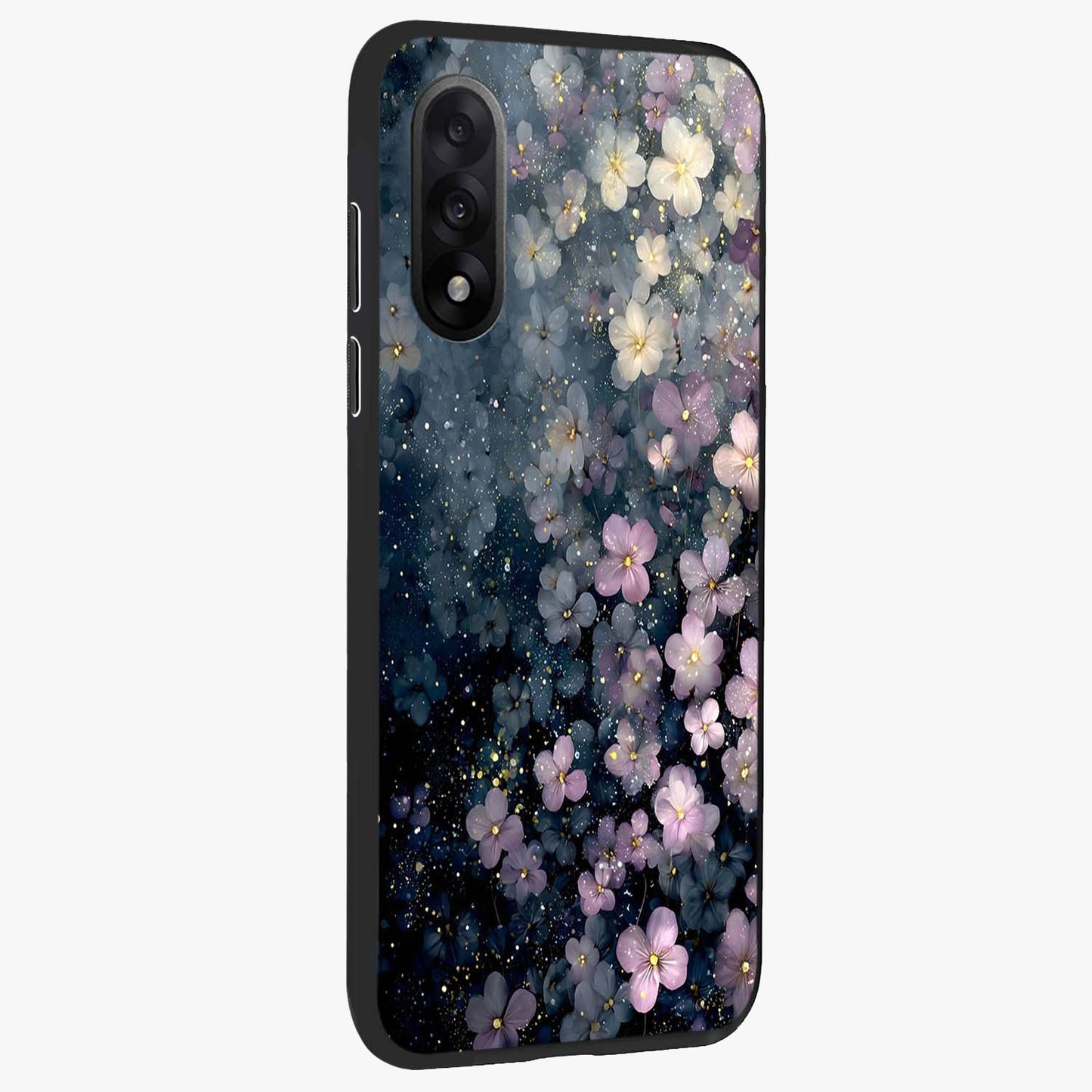 Starlit Blossom Dreams Glass Case for 1+Nord 5 side perspective highlighting delicate bloom textures and smooth build