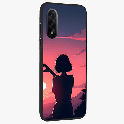 Sunset Silhouette Boy Glass Case for 1+Nord 5 side perspective highlighting dramatic horizon textures and premium edges