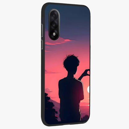 Sunset Silhouette Girl Glass Case for 1+Nord 5 side perspective highlighting soft scenic textures and sleek premium build