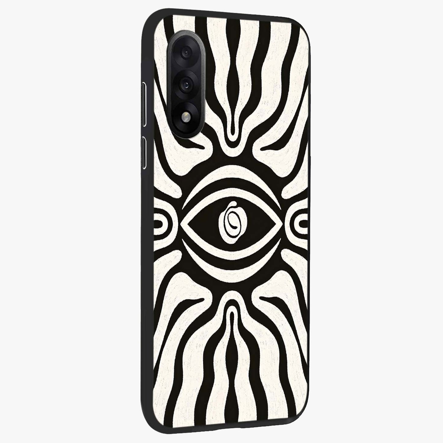 Trancewave Illusion Art Glass Case for 1+Nord 5 side perspective highlighting dynamic wave textures and premium edges