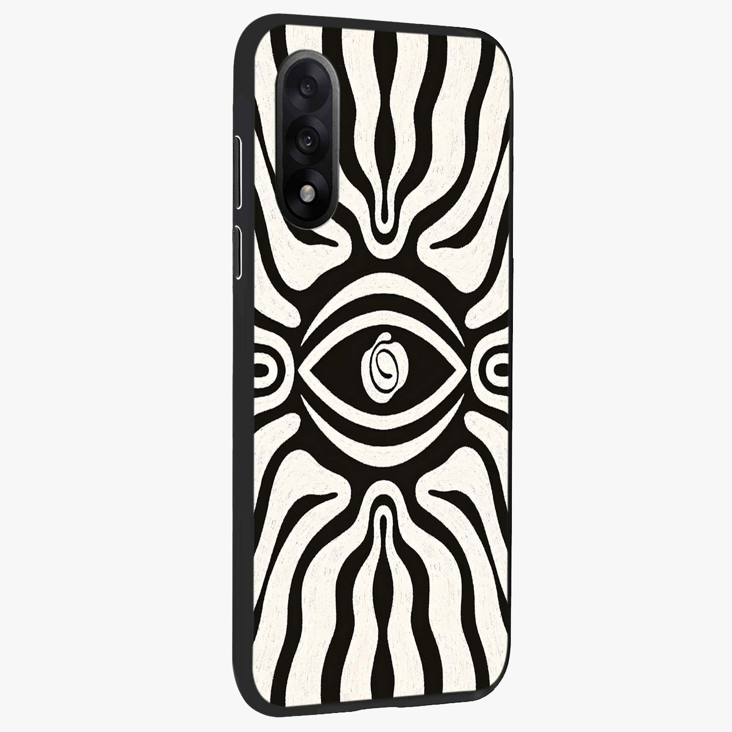 Trancewave Illusion Art Glass Case for 1+Nord 5 side perspective highlighting dynamic wave textures and premium edges