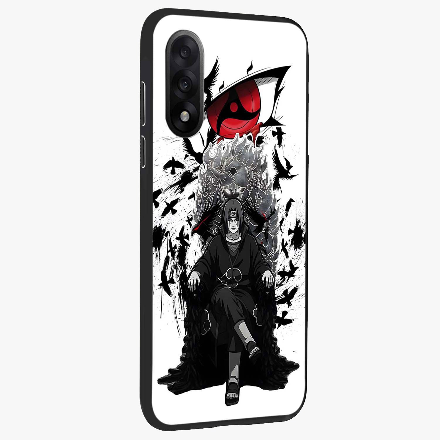Uchiha Shadow Throne Glass Case for 1+Nord 5 side perspective highlighting bold character textures and premium edges