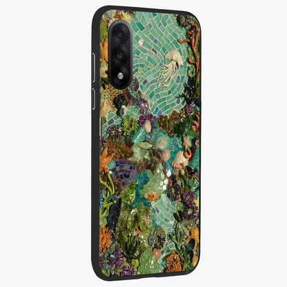 Underwater Mosaic Art Glass Case for 1+Nord 5 side perspective highlighting detailed tile textures and premium edges