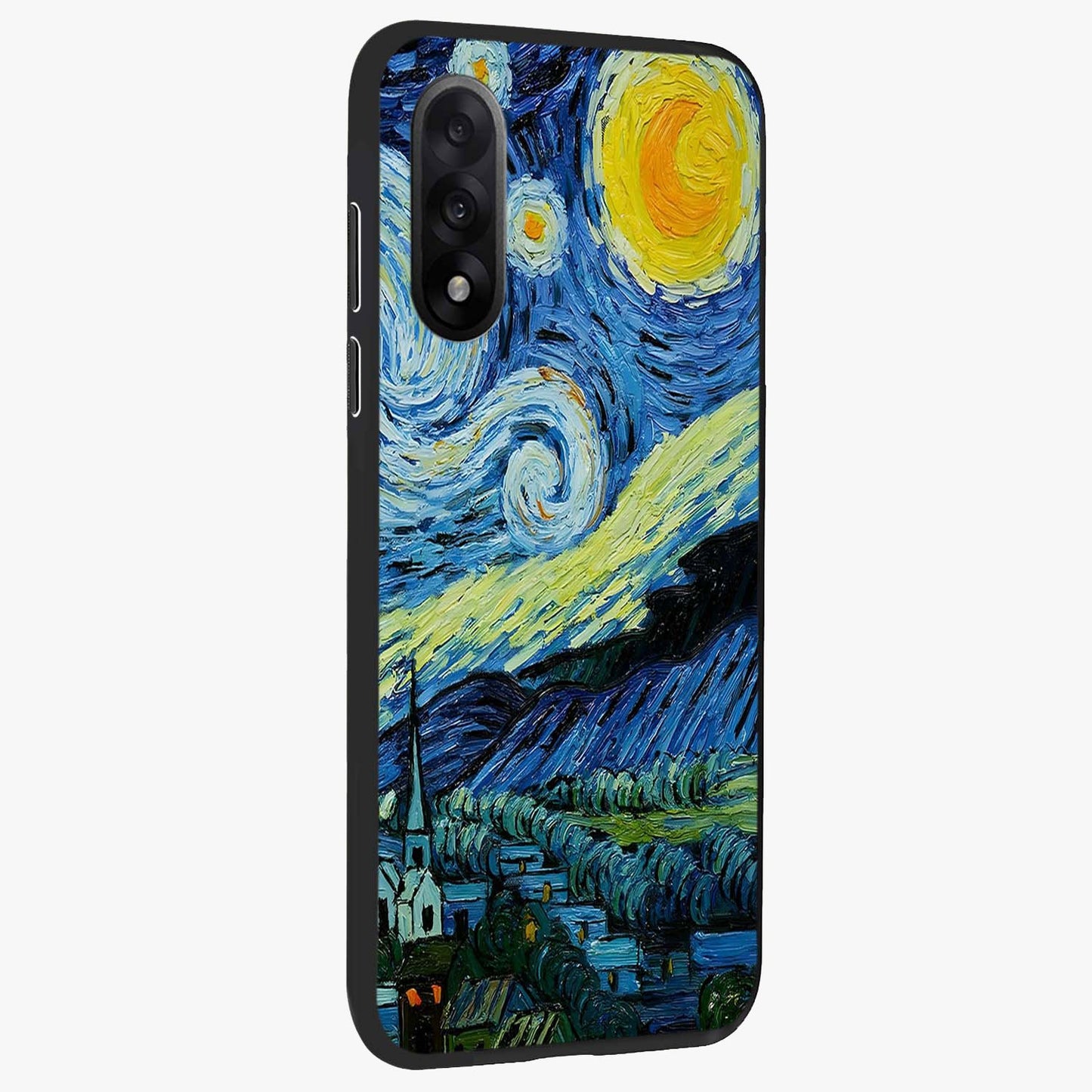 Van Gogh Art Glass Case for 1+Nord 5 side perspective highlighting vibrant artistic detailing and smooth premium build