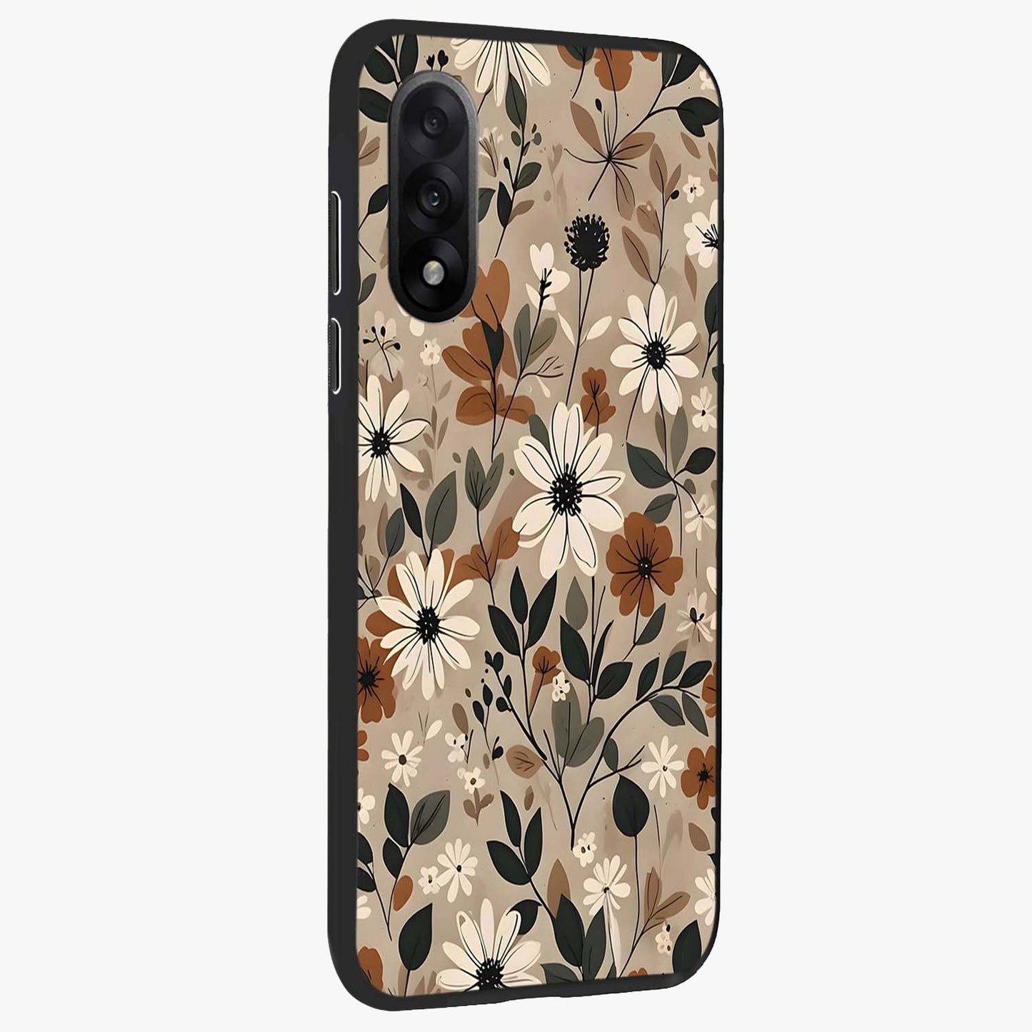 Vector Flowers Glass Case for 1+Nord 5 side perspective highlighting smooth floral textures and premium edges