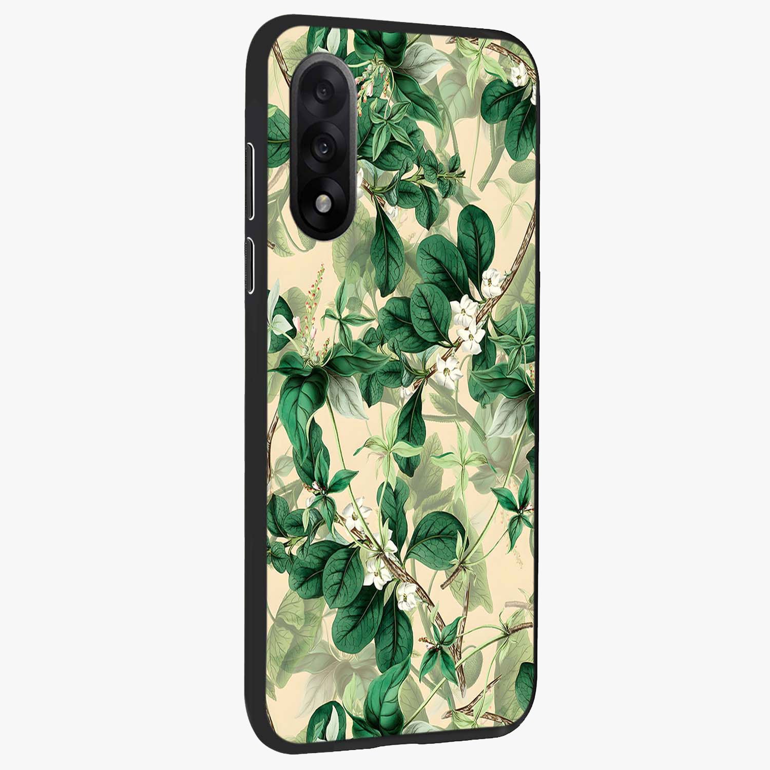 Verdant Garden Whispers Glass Case for 1+Nord 5 side perspective highlighting delicate leaf textures and premium edges