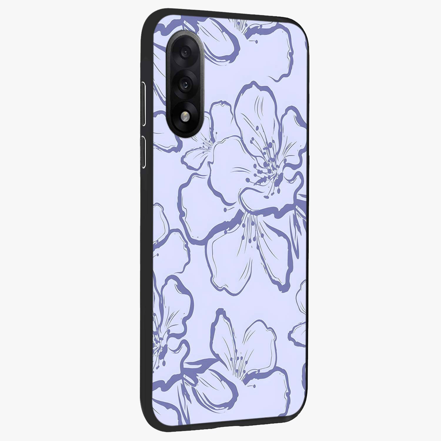 Violet Sketch Garden Glass Case for 1+Nord 5 side perspective highlighting refined bloom textures and premium edges