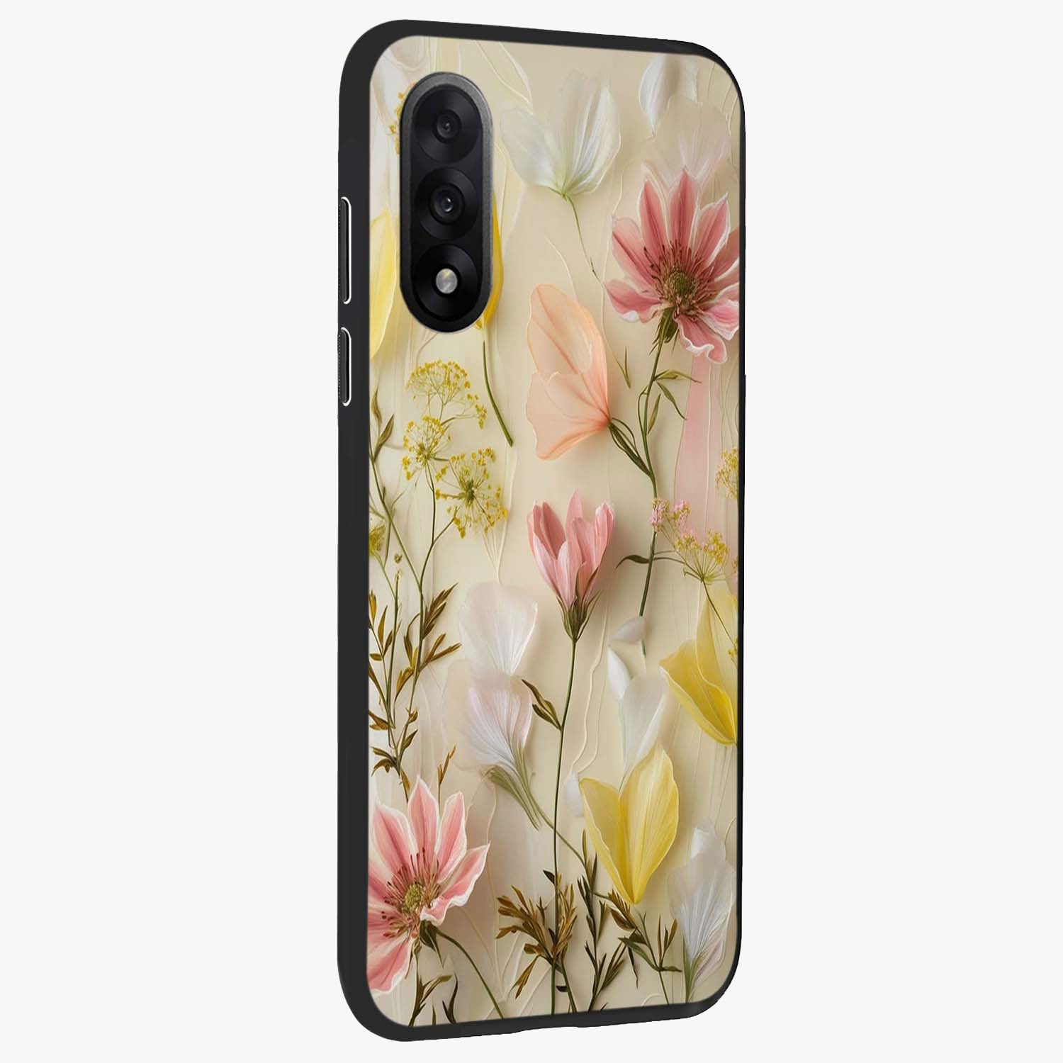 Whispering Petal Harmony Glass Case for 1+Nord 5 side perspective highlighting refined textures and premium edges