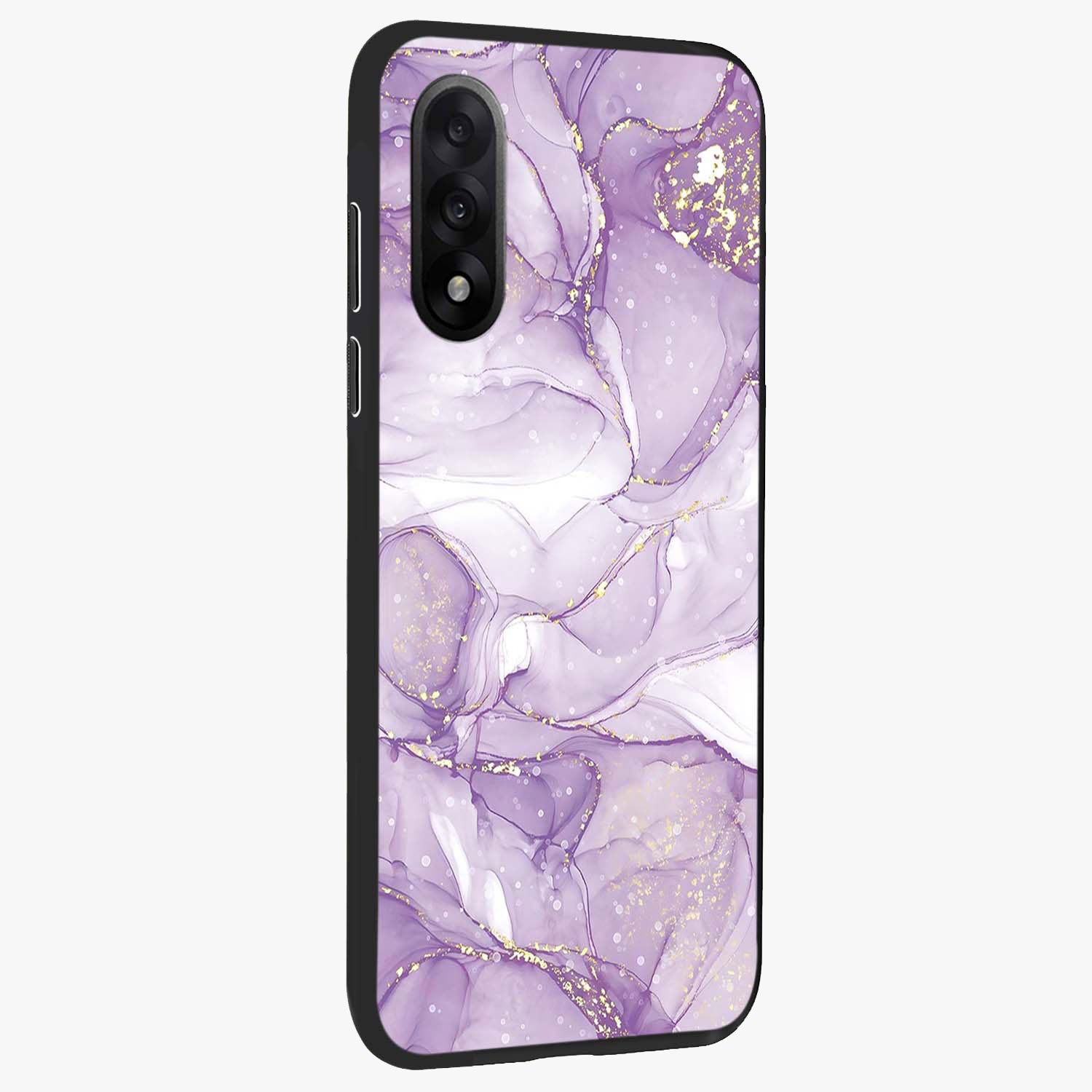 White and Purple Marble Glass Case for 1+Nord 5 side perspective highlighting smooth marble textures and premium edges