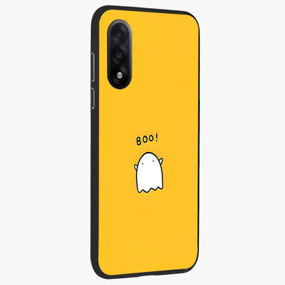 Yellow Boo Ghost Glass Case for 1+Nord 5 side perspective highlighting lively textures and premium edges