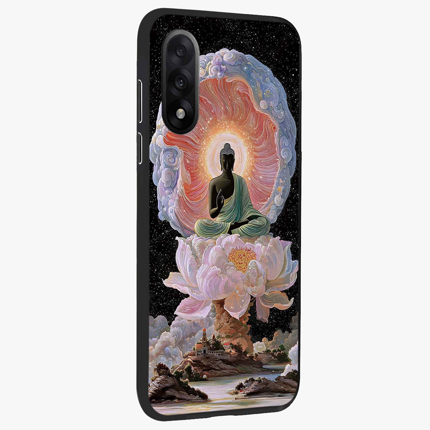 Zen Lotus Realm Glass Case for 1+Nord 5 side perspective highlighting refined textures and smooth premium build