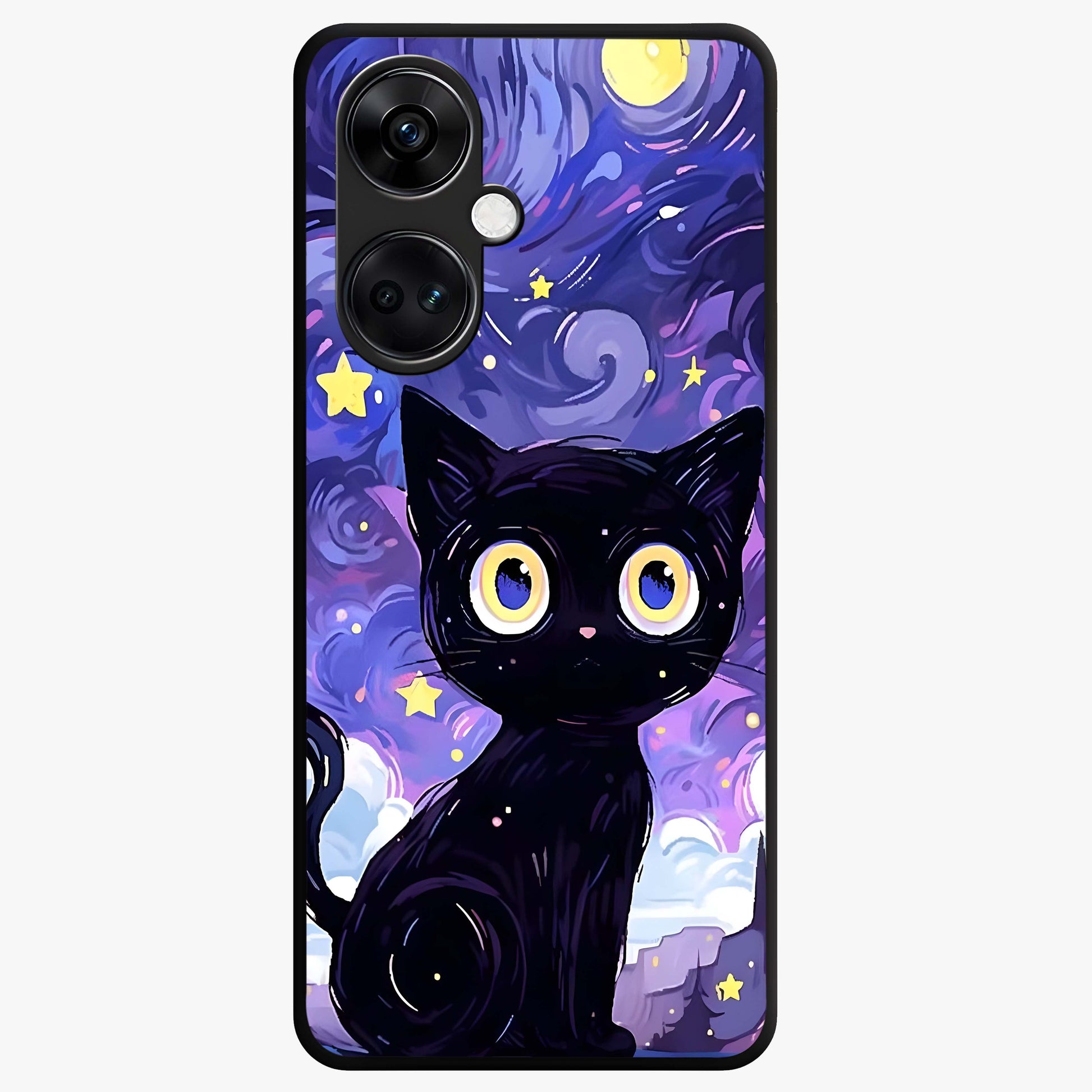 Abstract Cat Art Glass Case for 1+Nord CE 3 vibrant front view featuring modern artistic cat illustration