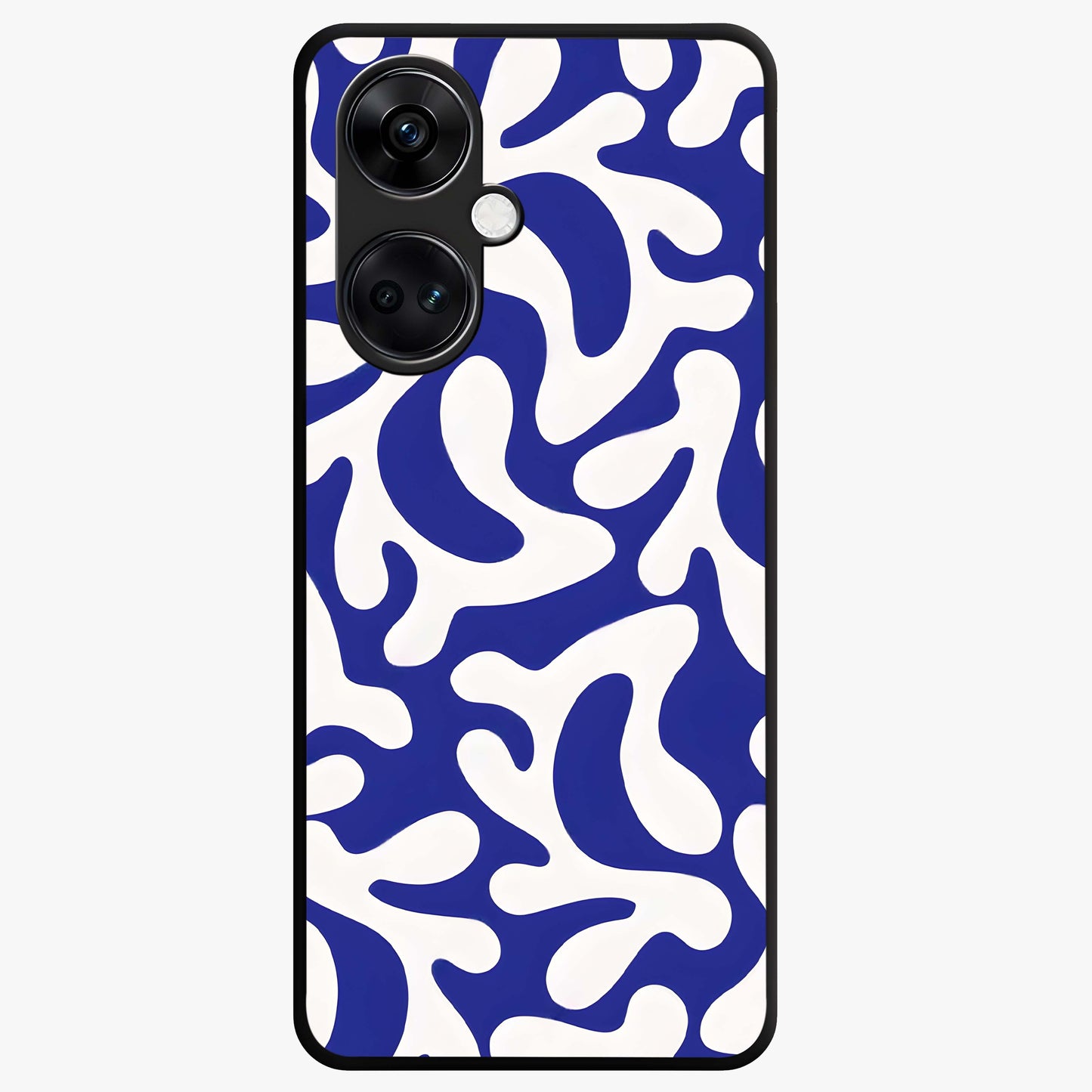 Abstract Coral Waves Glass Case for 1+Nord CE 3 front view featuring flowing ocean inspired coral wave artwork