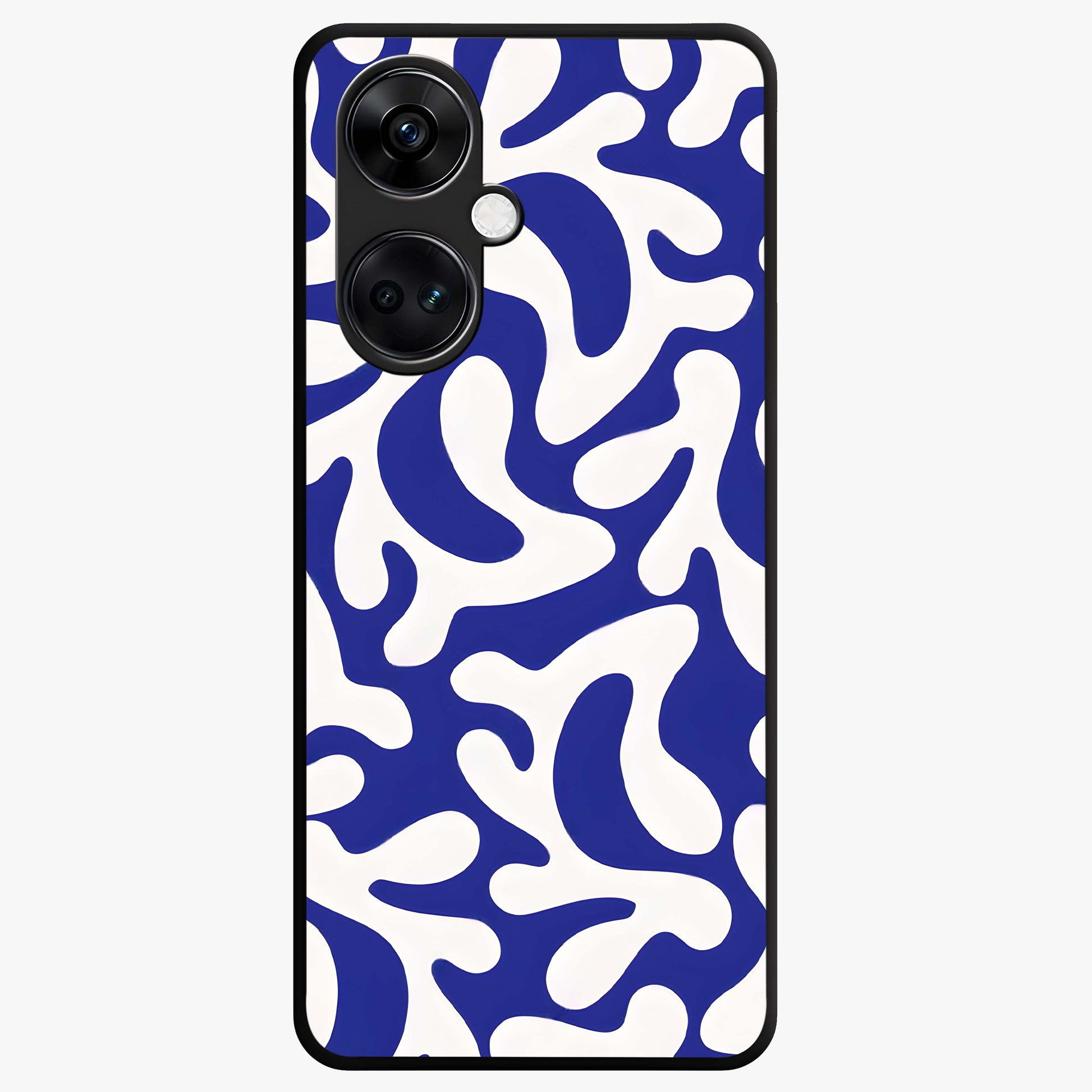 Abstract Coral Waves Glass Case for 1+Nord CE 3 front view featuring flowing ocean inspired coral wave artwork