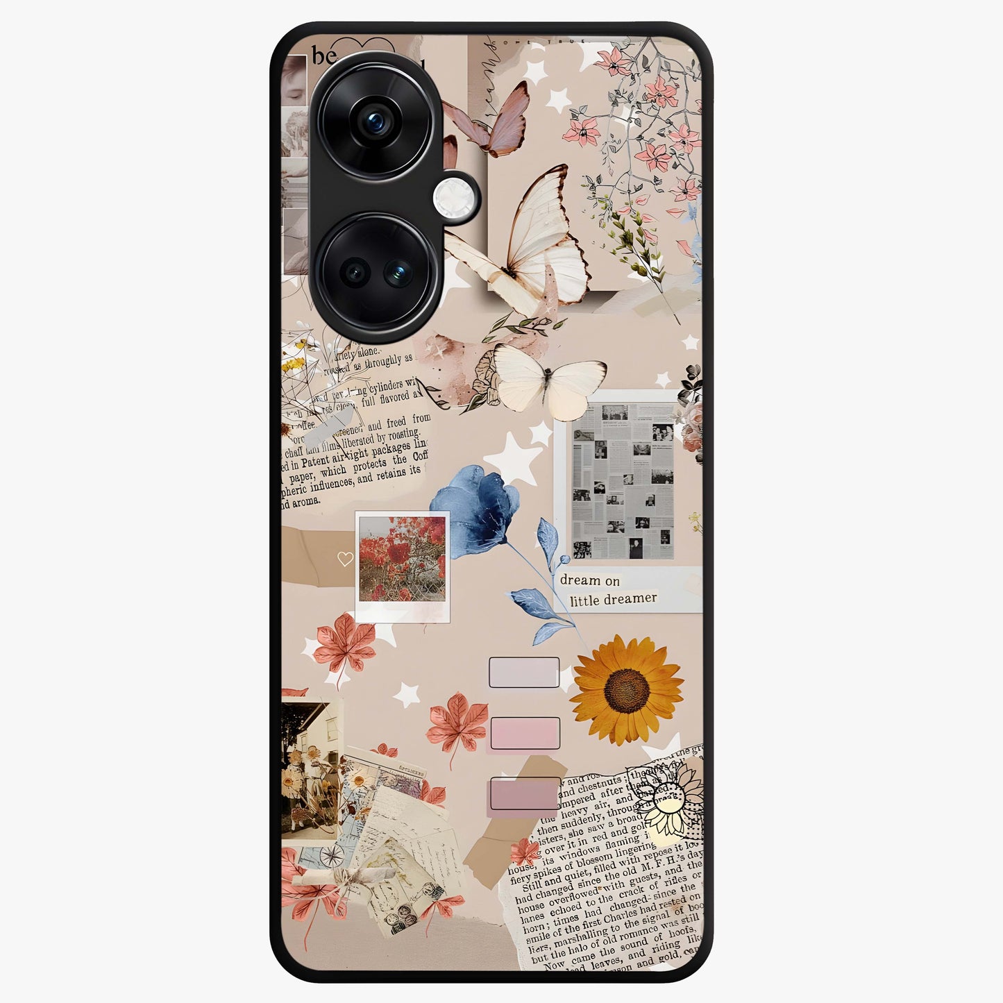 Aesthetic Butterfly Glass Case for 1+Nord CE 3 front view featuring elegant butterfly artwork with soft aesthetic tones