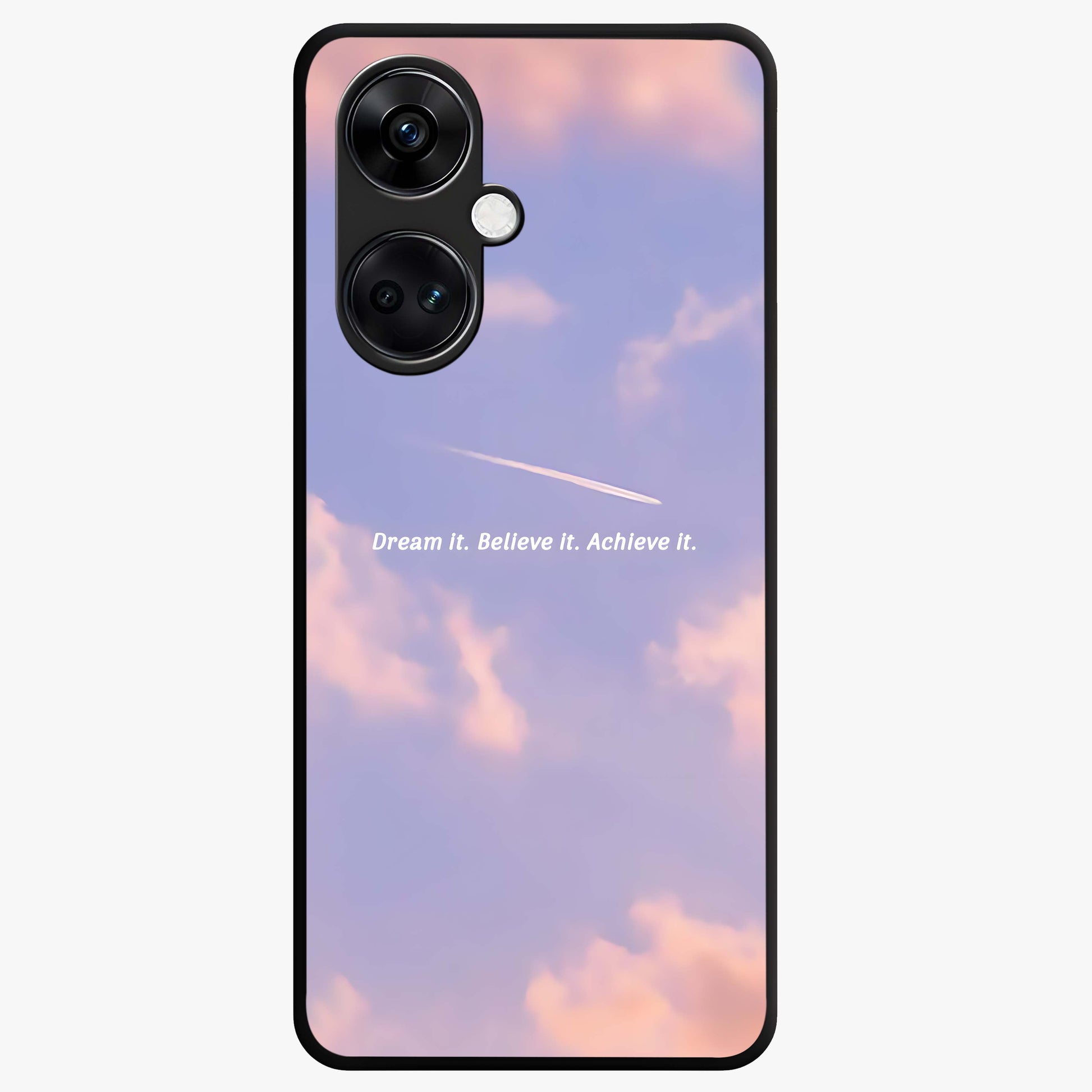 Aesthetic Clouds Dream Glass Case for 1+Nord CE 3 soft front view featuring dreamy pastel cloud artwork