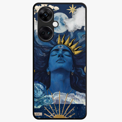 Aesthetic Lord Shiva Glass Case for 1+Nord Ce 3 bold front view featuring detailed spiritual Shiva artwork