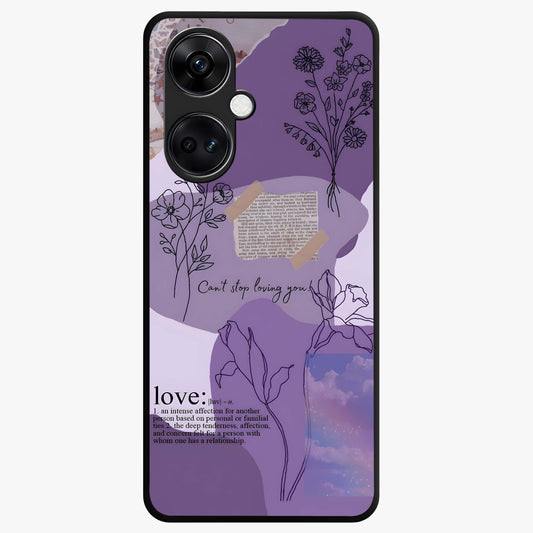 Aesthetic Love With Flower Glass Case for 1+Nord Ce 3 romantic front view featuring floral love themed artwork