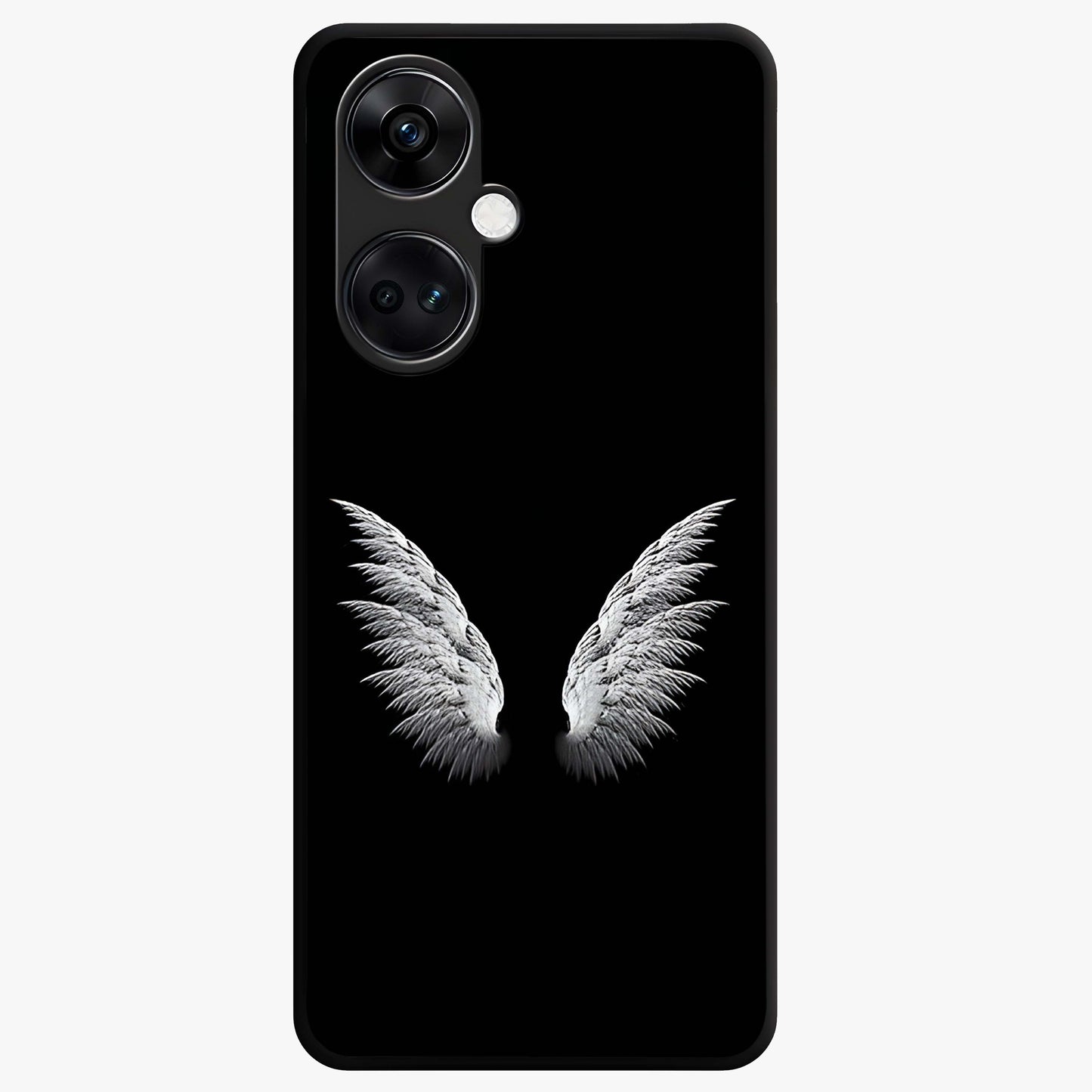 Angel Wing Grace Glass Case for 1+Nord CE 3 elegant front view featuring soft angel wing artwork