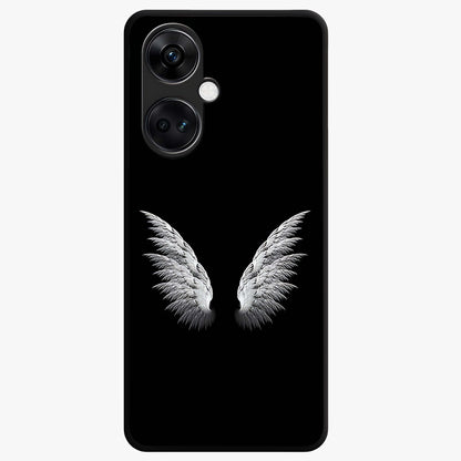 Angel Wing Grace Glass Case for 1+Nord CE 3 elegant front view featuring soft angel wing artwork
