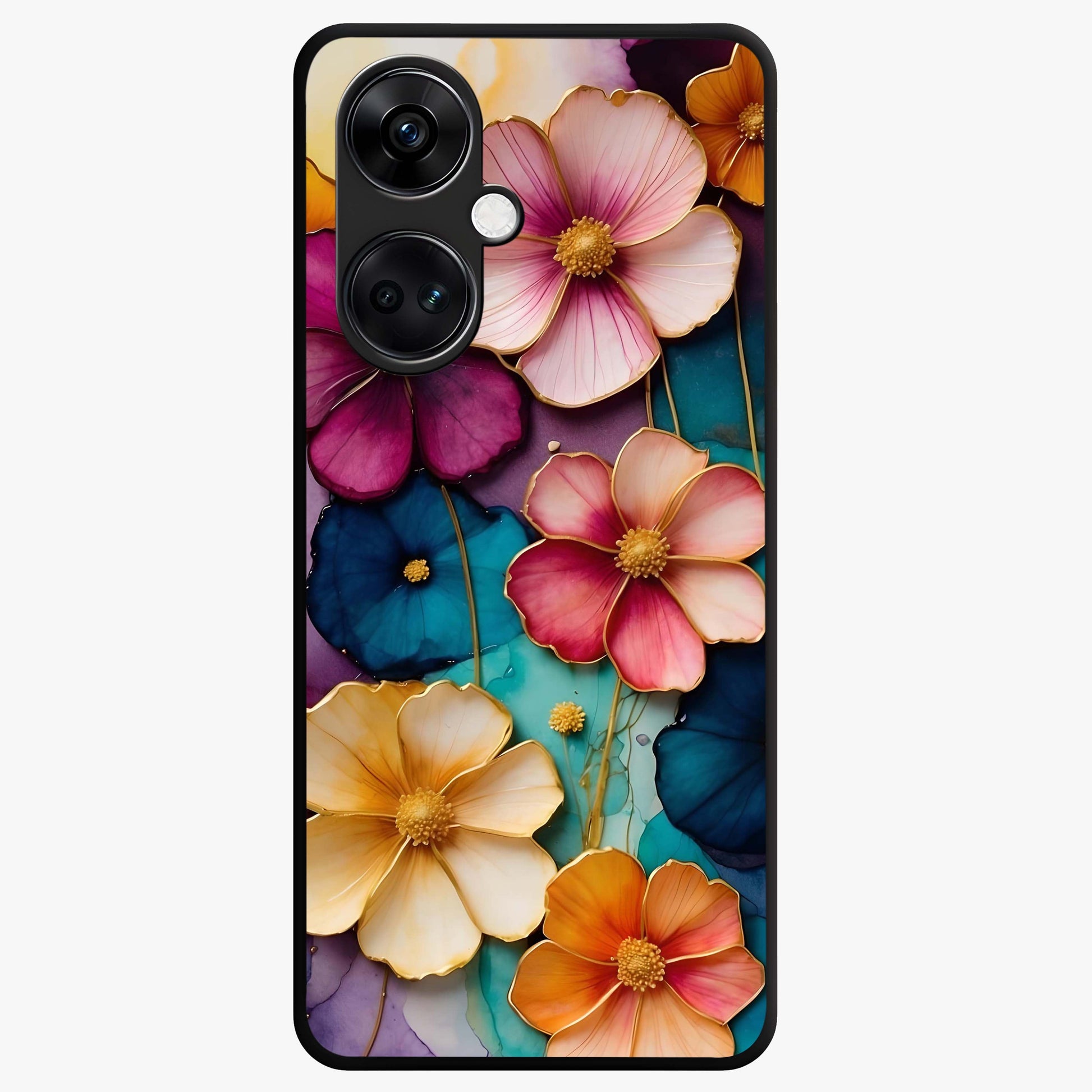 Artlyn Grace Flower Pattern Glass Case for 1+Nord CE 3 elegant front view featuring soft floral pattern artwork