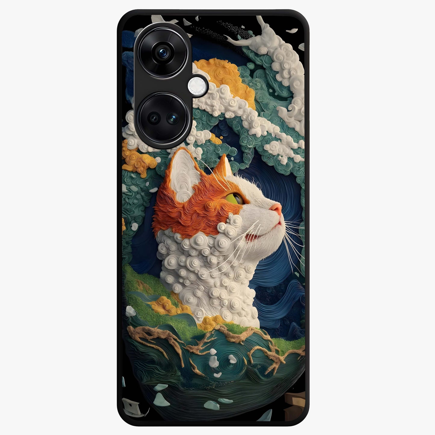 Aurora Cat Dreams Glass Case for 1+Nord CE 3 dreamy front view featuring glowing cat artwork with aurora tones