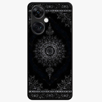 Black Persian Carpet Glass Case for 1+Nord CE 3 rich front view featuring intricate Persian carpet pattern artwork