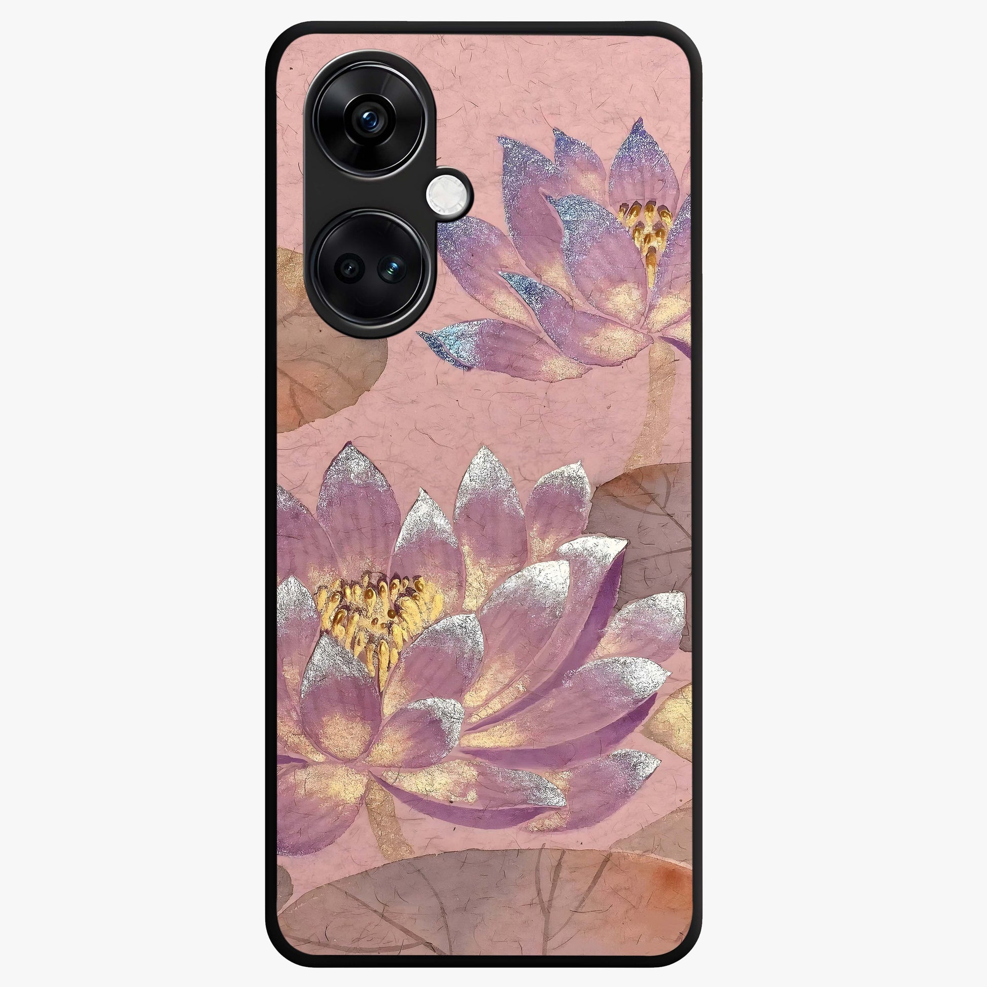 Blossom Mist Lotus Glass Case for 1+Nord CE 3 calm front view featuring lotus flower artwork with misty tones