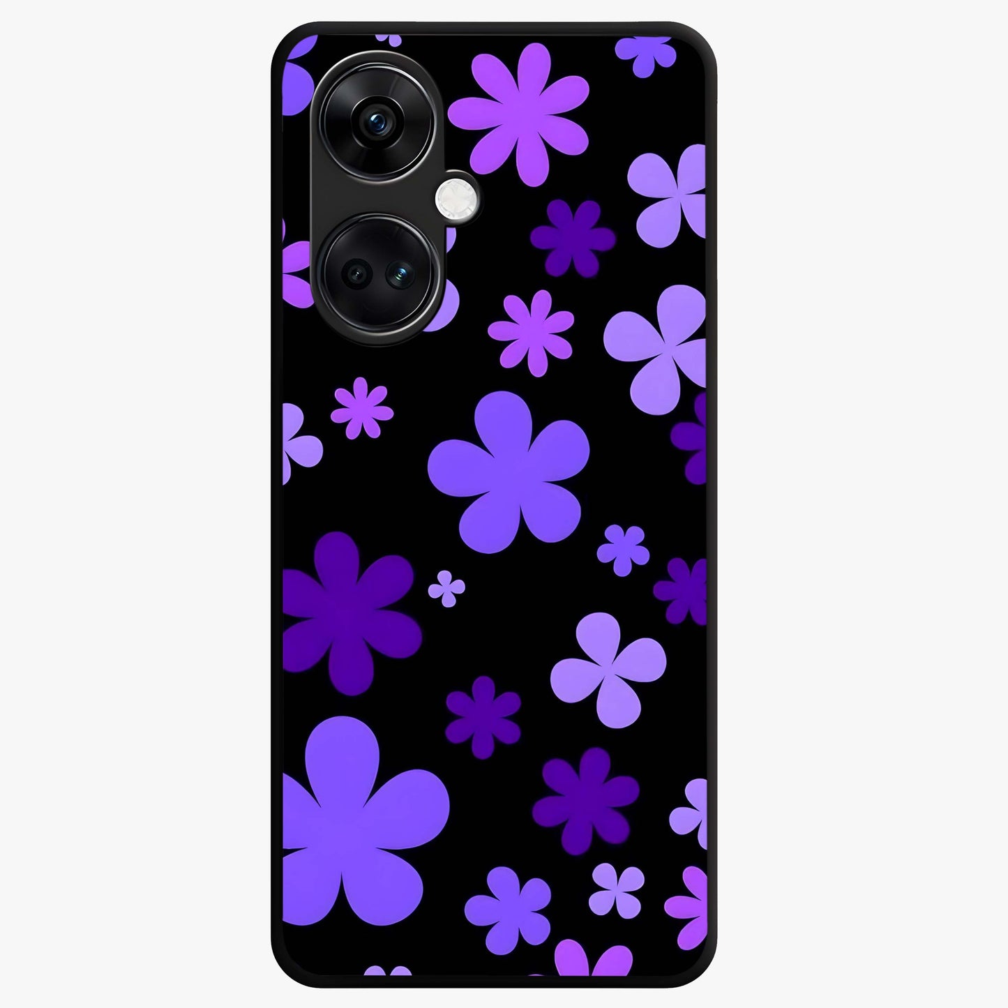 Blue Retro Pop Flowers Glass Case for 1+Nord CE 3 vibrant front view featuring retro floral artwork in bold blue tones