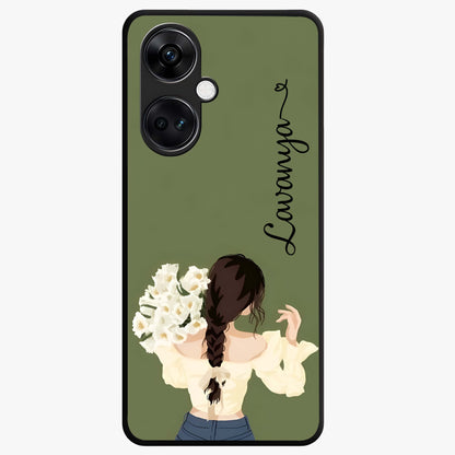 Braided Spring Beauty With Custom Name Glass Case for 1+Nord Ce 3 elegant front view featuring braided floral artwork with personalized name design