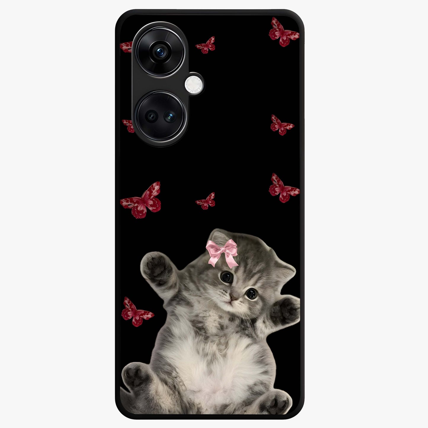Butterfly Cat Bliss Glass Case for 1+Nord Ce 3 charming front view featuring cat and butterfly aesthetic artwork