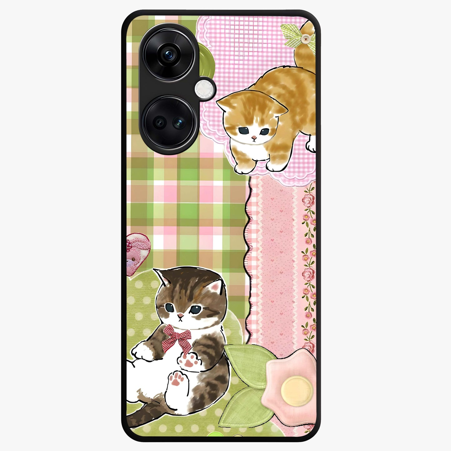 Cats Sweet Button Glass Case for 1+Nord CE 3 adorable front view featuring cute cat artwork with sweet pastel tones