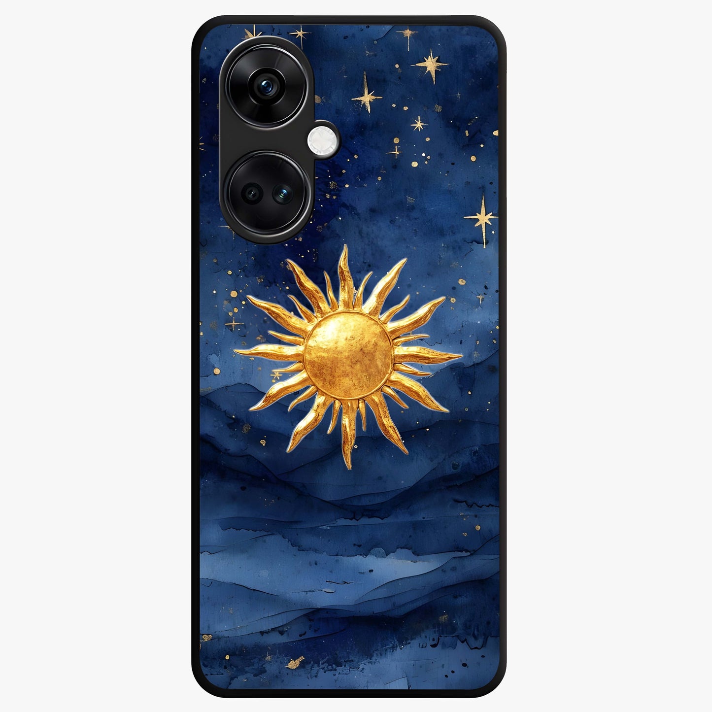 Celestial Blue Glow Glass Case for 1+Nord CE 3 radiant front view featuring glowing blue cosmic artwork