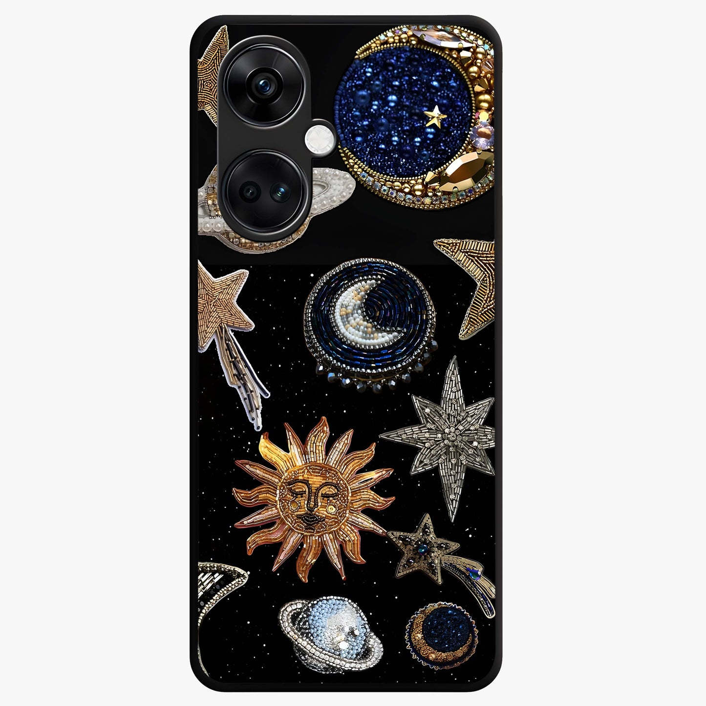 Celestial Gem Constellations Glass Case for 1+Nord CE 3 elegant front view featuring gemstone inspired constellation artwork