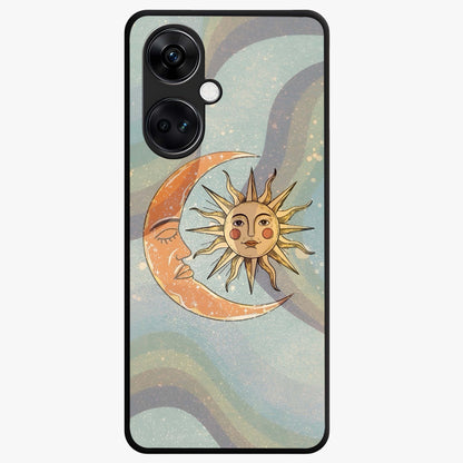 Celestial Harmony Vibes Glass Case for 1+Nord CE 3 serene front view featuring balanced cosmic artwork with calming tones