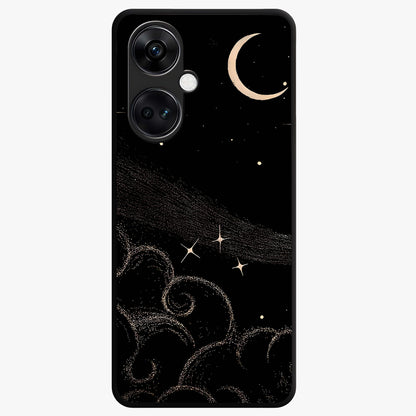 Celestial Midnight Veil Glass Case for 1+Nord CE 3 dramatic front view featuring deep midnight sky artwork