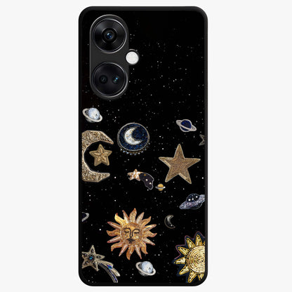 Celestial Star Charm Glass Case for 1+Nord CE 3 radiant front view featuring star inspired cosmic artwork