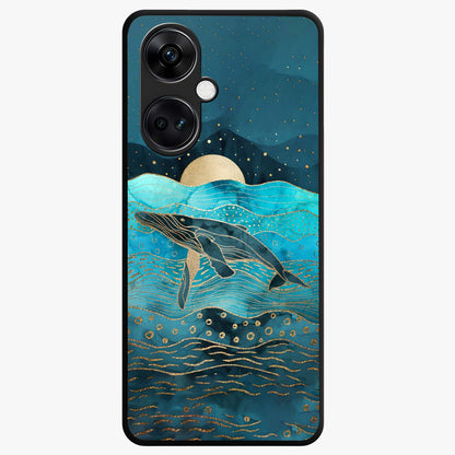 Celestial Whale Voyage Glass Case for 1+Nord CE 3 dreamy front view featuring whale artwork against cosmic sky backdrop