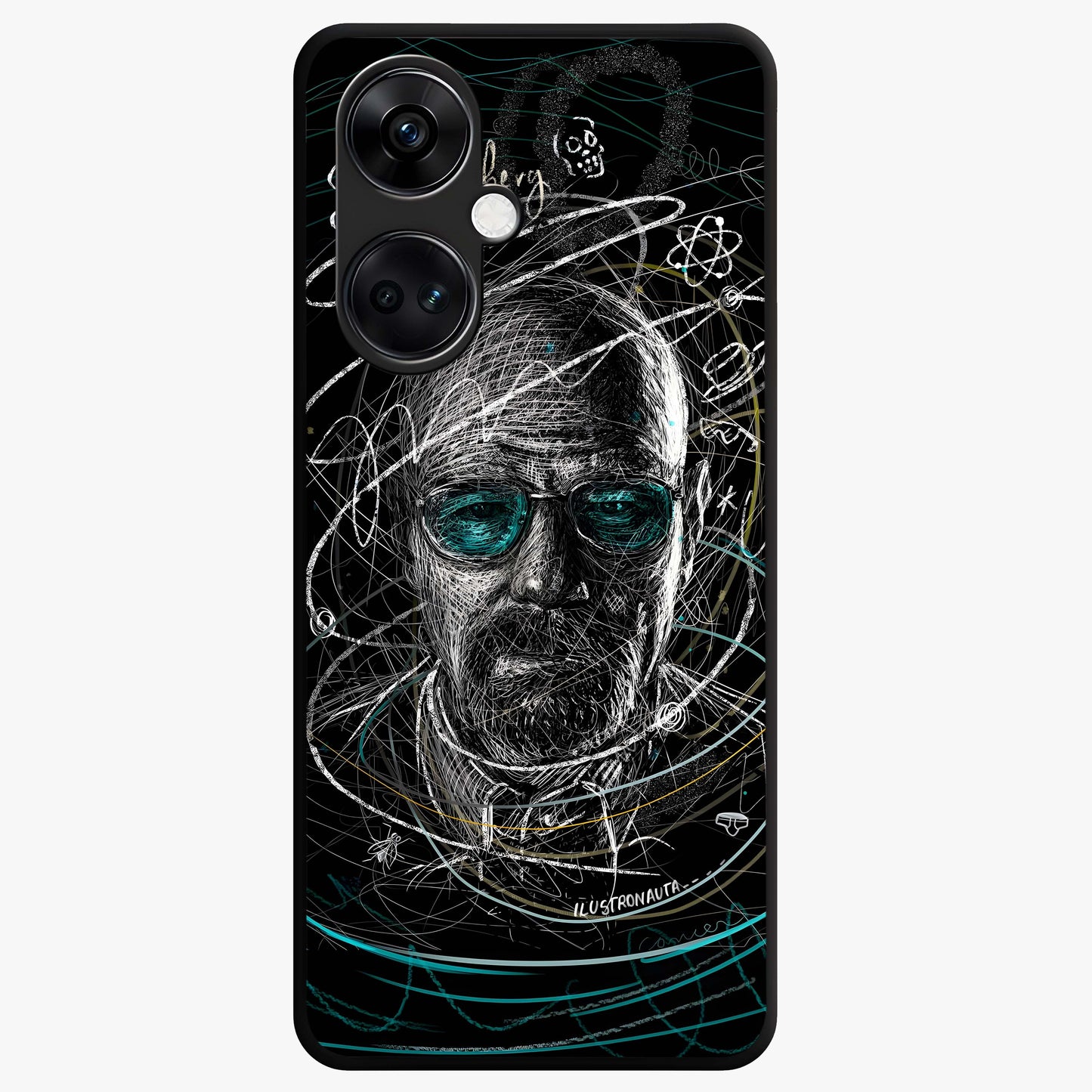 Chaotic Mind Genius Glass Case for 1+Nord CE 3 bold front view featuring expressive abstract typography artwork