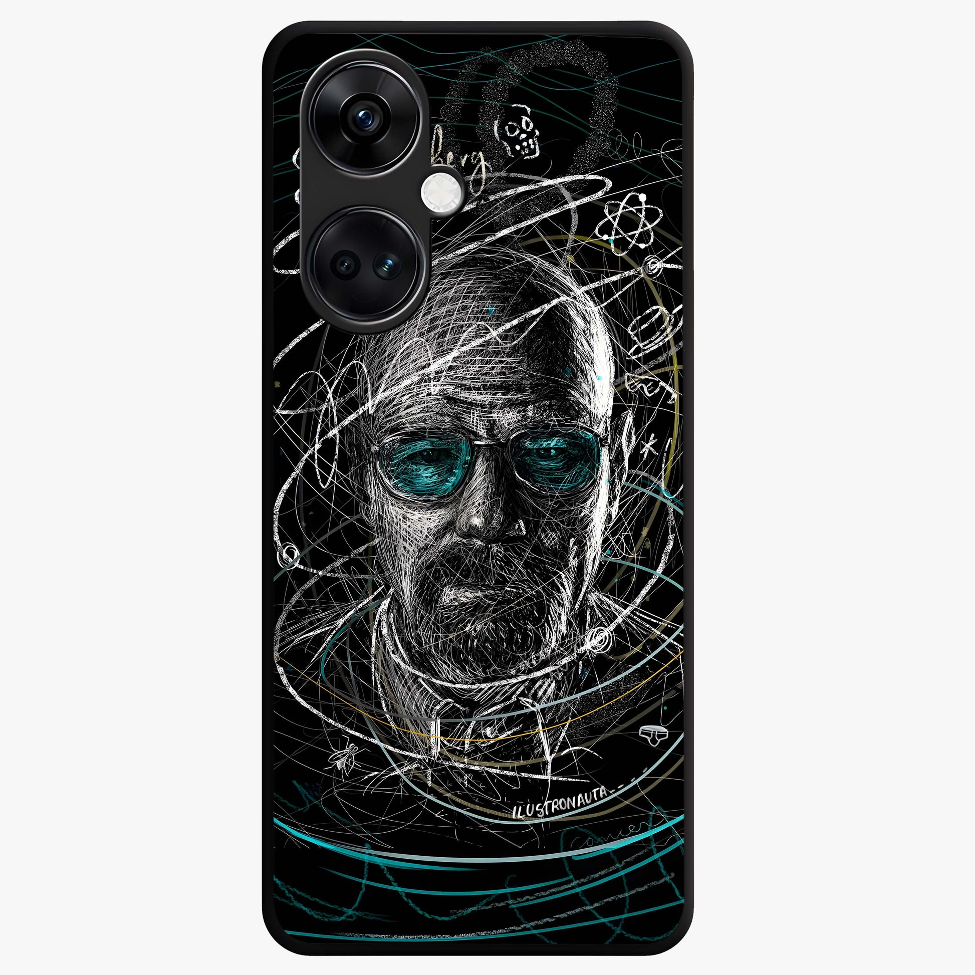 Chaotic Mind Genius Glass Case for 1+Nord CE 3 bold front view featuring expressive abstract typography artwork