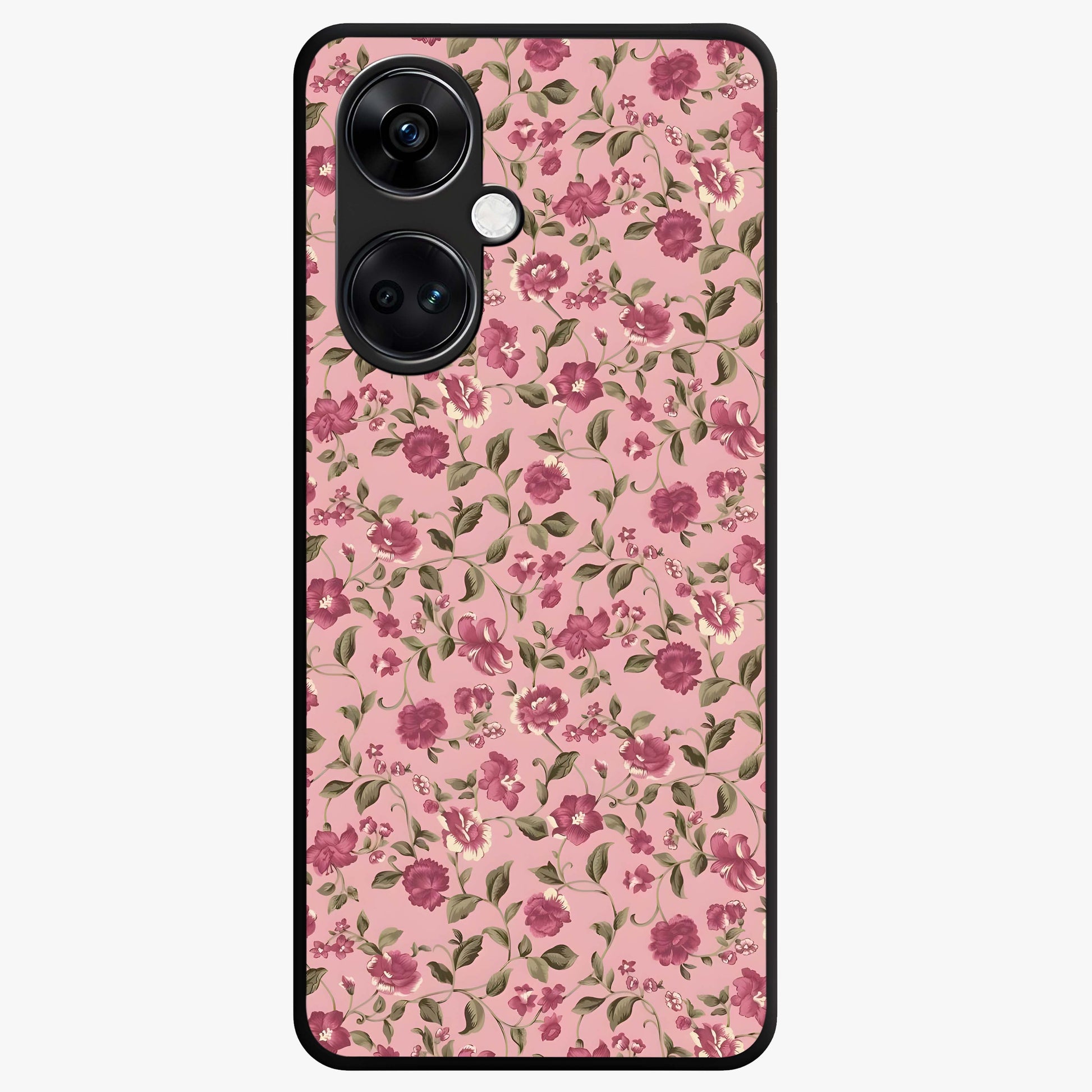 Charming Pink Floral Glass Case for 1+Nord CE 3 soft front view featuring delicate pink floral artwork
