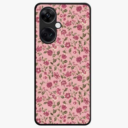 Charming Pink Floral Glass Case for 1+Nord CE 3 soft front view featuring delicate pink floral artwork