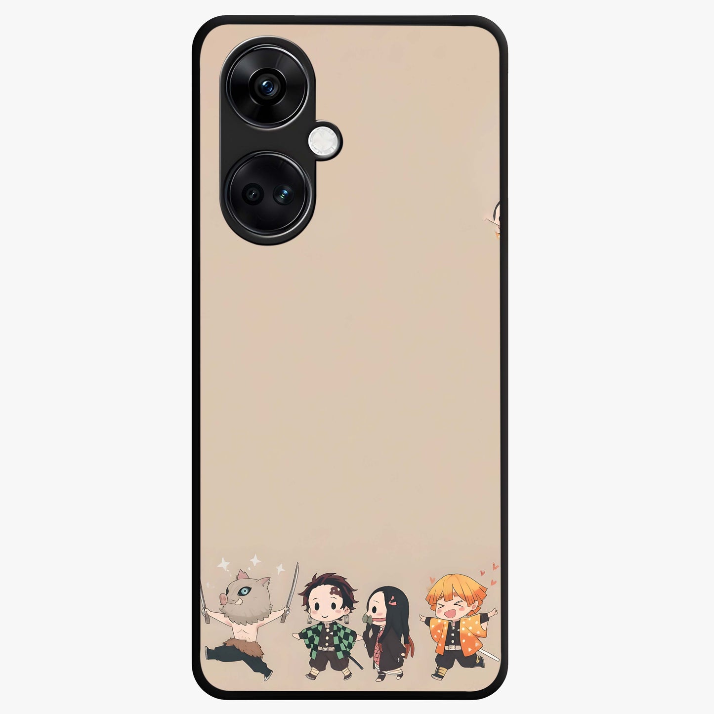 Chibi Demon Squad Glass Case for 1+Nord CE 3 playful front view featuring chibi style character artwork